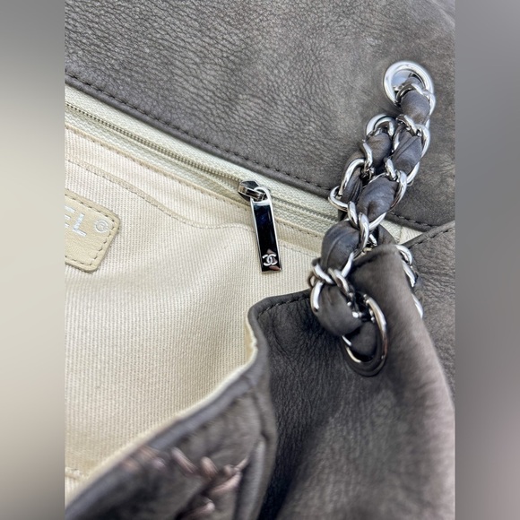 Chanel wild whipstitch flap bag grey suede silver hardware with card - Picture 11 of 16